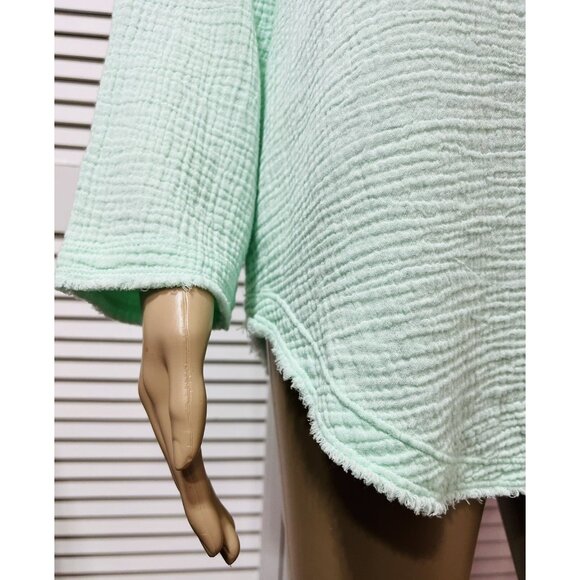 Mododoc Women Top Blouse Small Size 3/4 Sleeves Green 100% Cotton - Picture 2 of 12